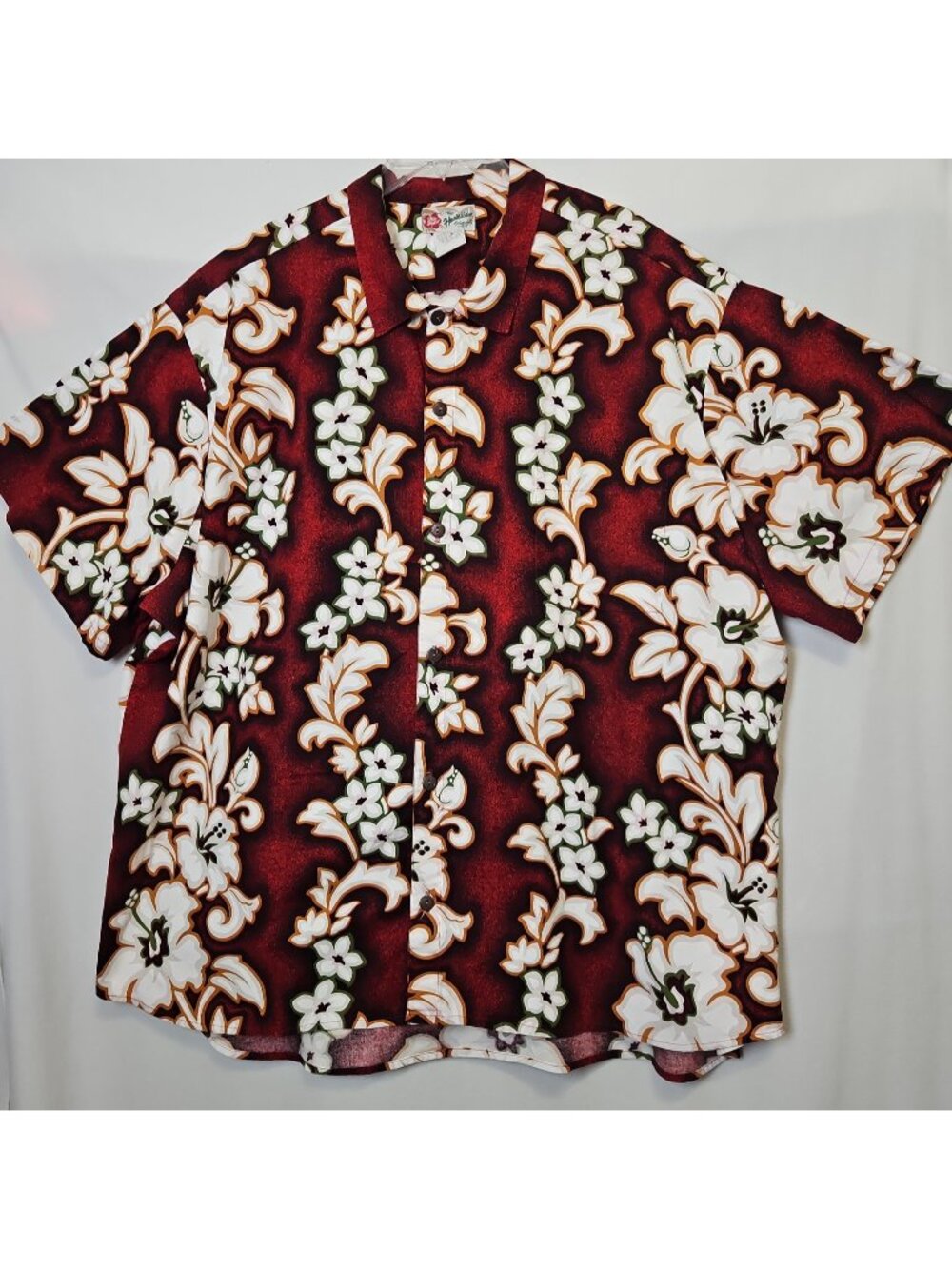 Vtg Hilo Hattie Shirt Mens 5XL Burgundy White Hawaiian Original Floral Camp